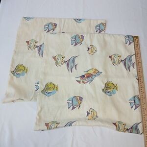 Embroidered Sea Life Fish Tapestry Pillow Covers 19" Squared Nautical Decor